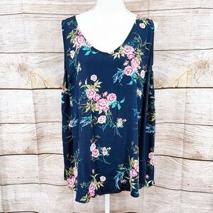Torrid Navy Floral V Neck Tank Size 0X